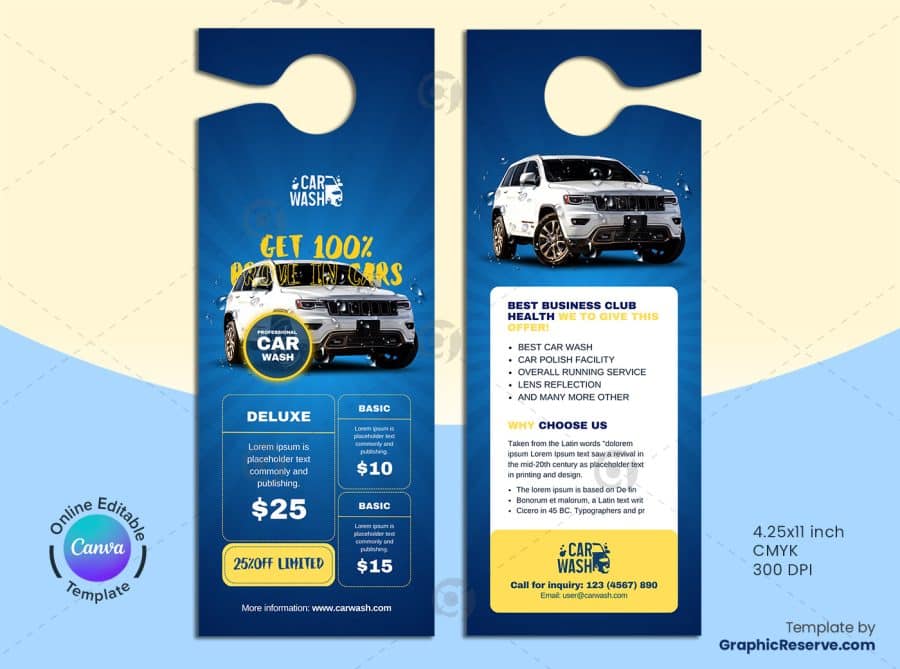 Car Wash Pricing Door Hanger 2v