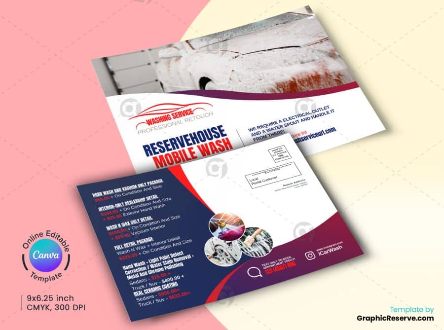 Car Wash Service EDDM Postcard Canva Template.b