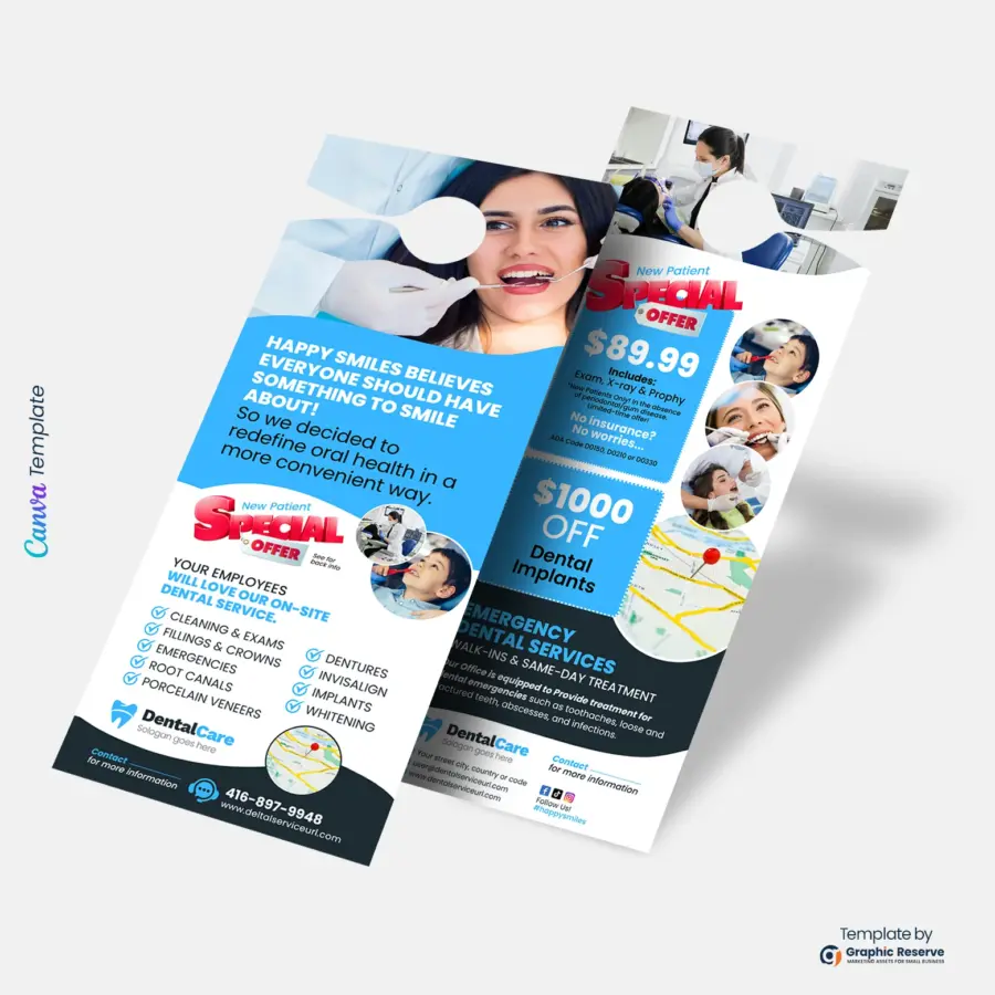 Dental Service Door Hanger Canva Template | Editable Flyer for Dentists
