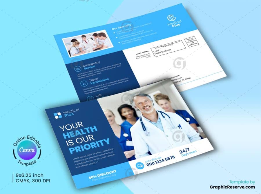 Medical Healthcare EDDM Postcard Canva Template