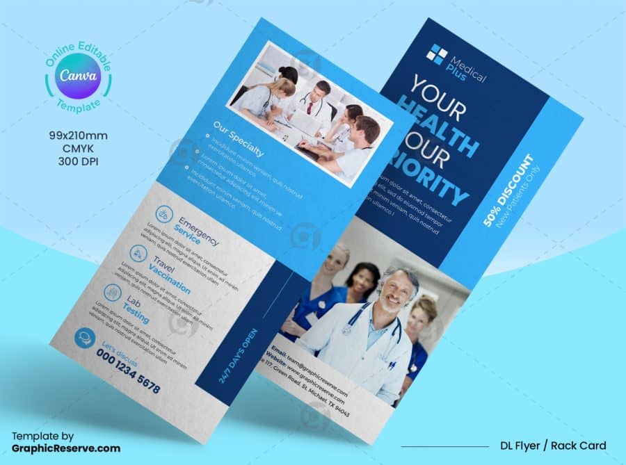 Medical Rack Card DL Flyer Canva Template.b