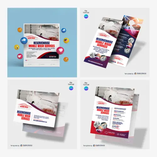 Mobile Wash Service Marketing Material Canva Template Bundle