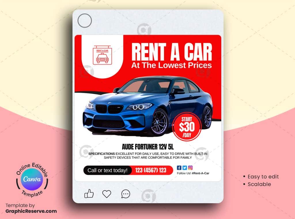 Rent A Car Instagram Post
