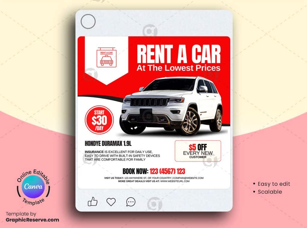 Rent A Car Instagram Post Design
