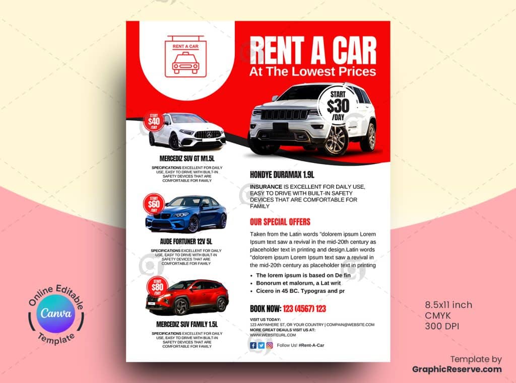 Rent a Car Flyer 3 in 1 Bundle Canva Template