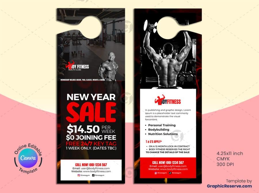 Bodybuilding Gym Door Hanger Canva Template