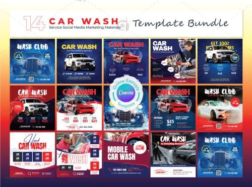 Car Washing Service Social Media Banner Bundle Canva Template