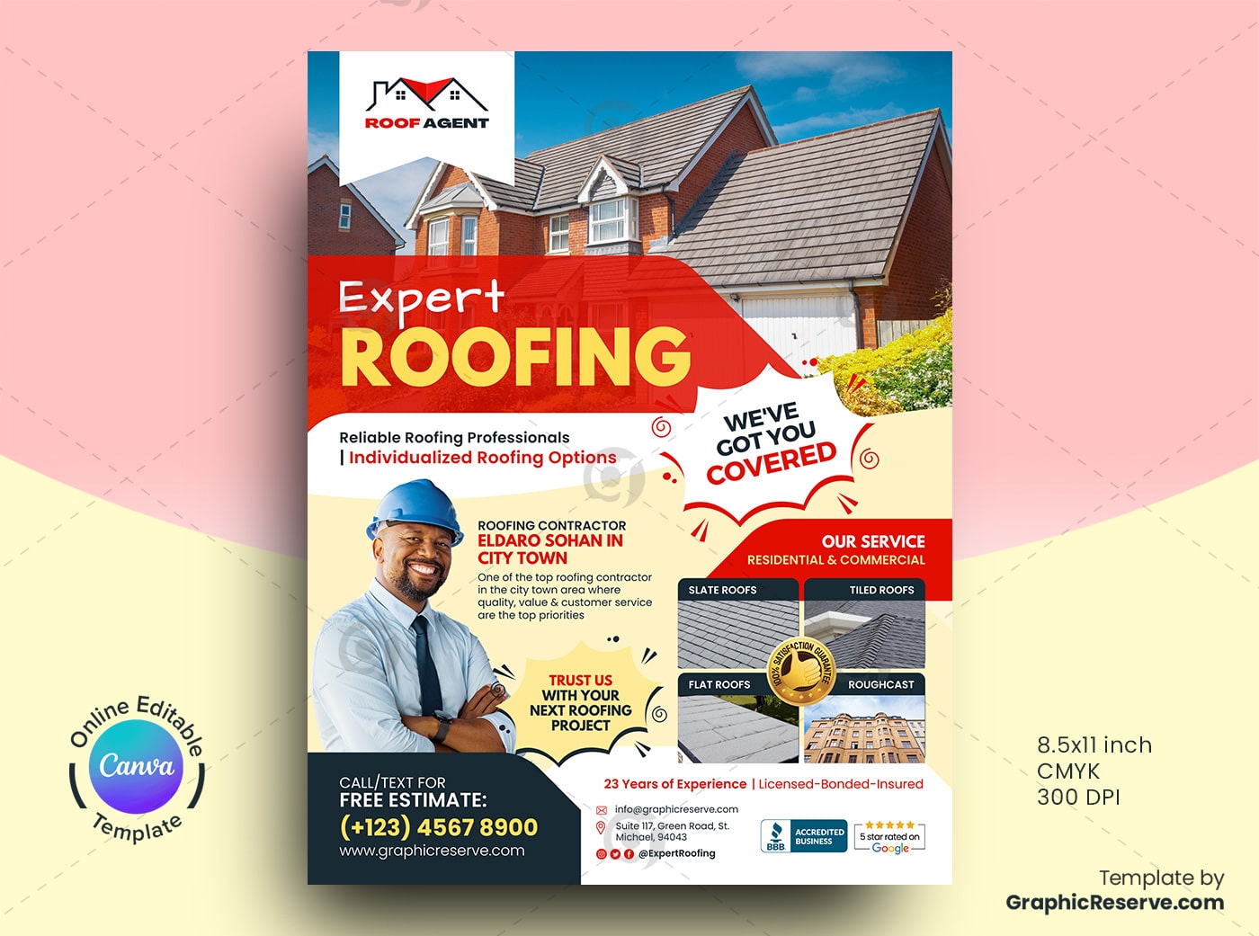 Expert Roofing Flyer Design Canva Template Graphic Reserve