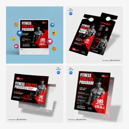Fitness Program Marketing Material Bundle Canva Template