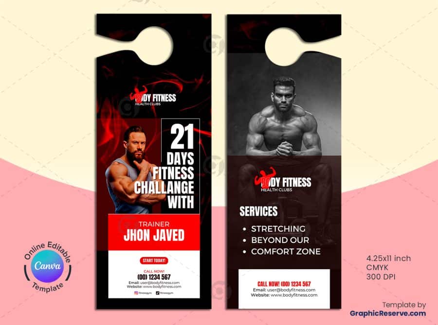 Fitness Trainer Door Hanger Canva Template