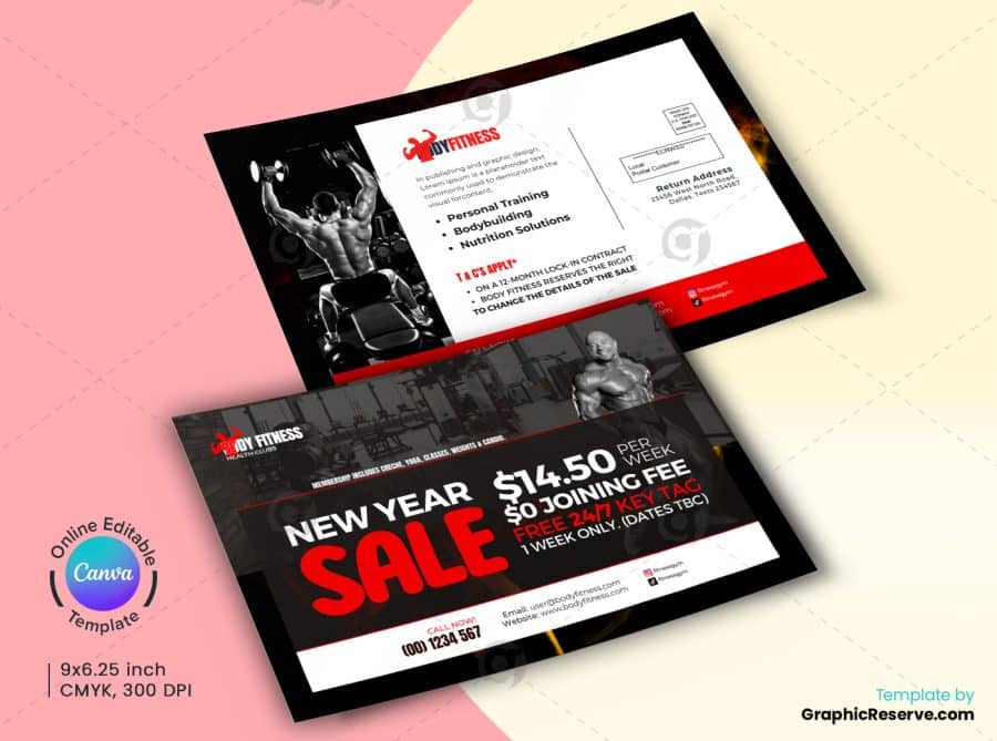 Gym Bodybuilding EDDM Mailer Canva Template