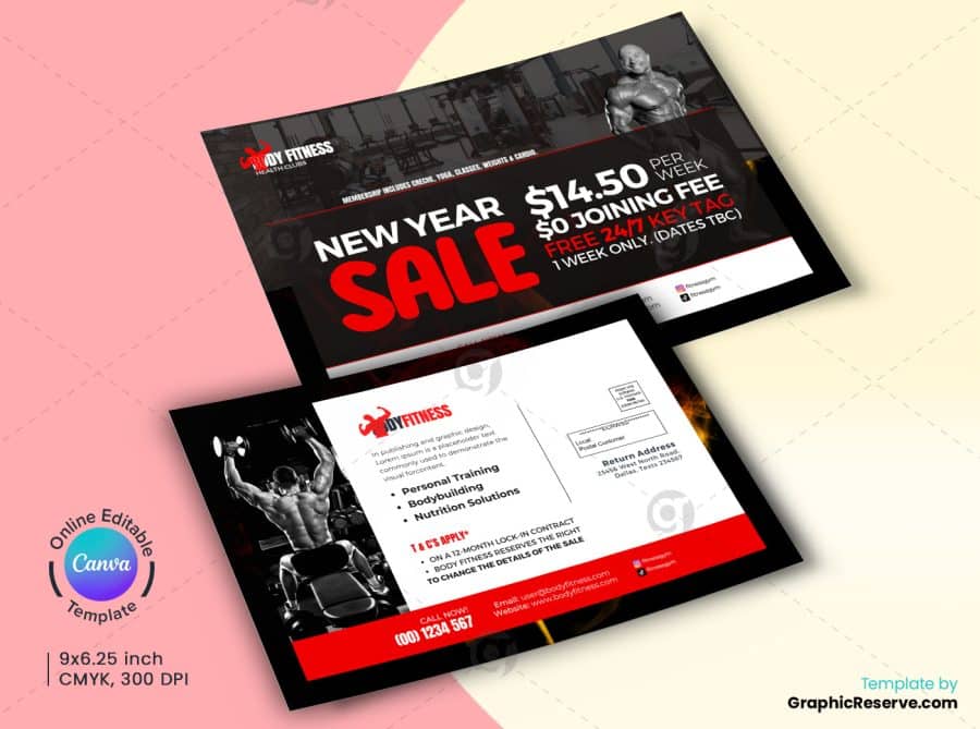 Gym Bodybuilding EDDM Mailer Canva Template.b