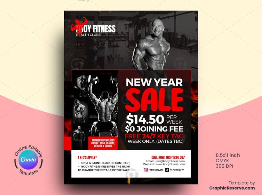 Gym Bodybuilding Flyer Canva Template