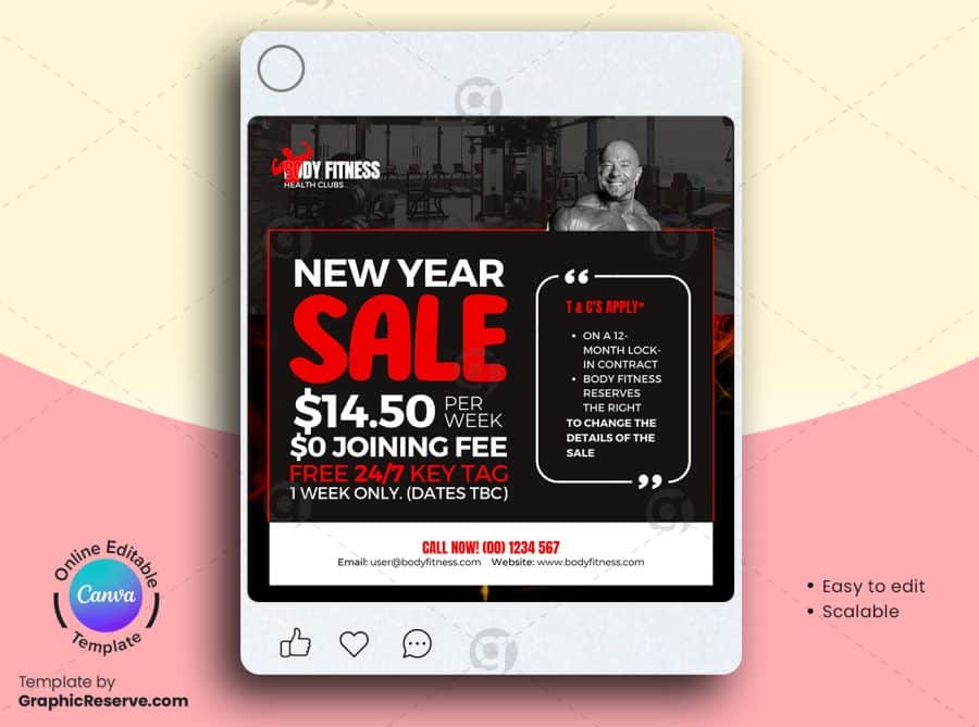 Gym Bodybuilding Social Media Post Canva Template