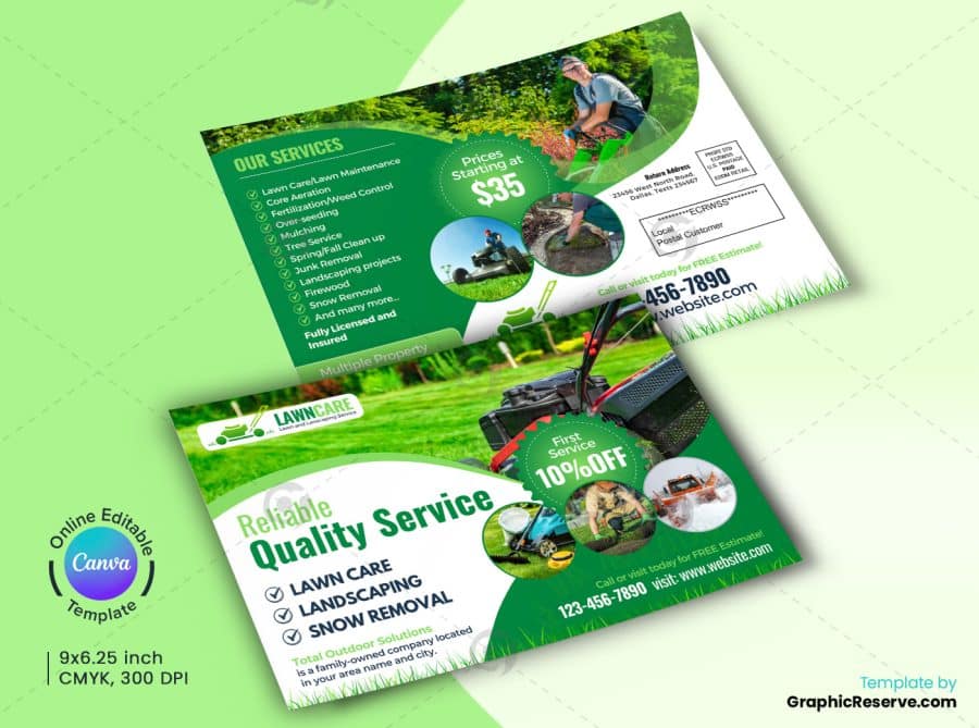 Lawn Care Service EDDM Mailer Design Canva Template Graphic Reserve
