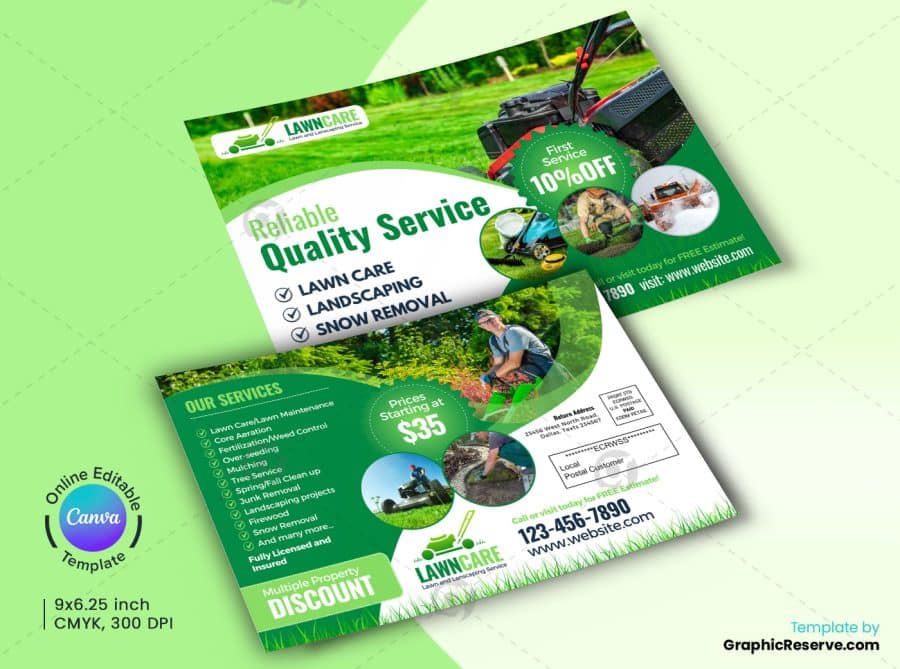 Lawn Care Service EDDM Mailer Design Canva Template Graphic Reserve