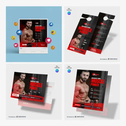 Muscle Power Marketing Material Bundle Canva Template
