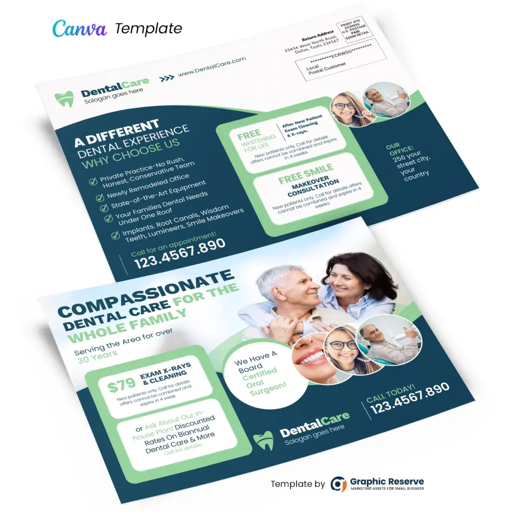 Dental Marketing Direct Mail Postcards – Easy Canva Template – Canva template