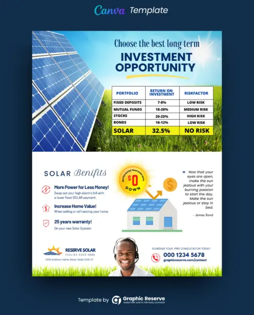 Solar Investment Benefits Comparison Flyer Canva Template