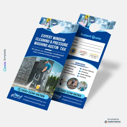 Pressure Washing Door Hanger Template | Editable Canva Design for Cleaning Services