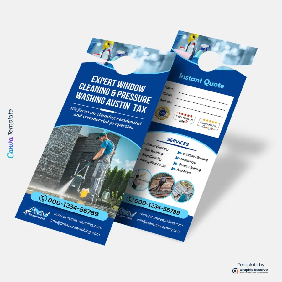 Pressure Washing Door Hanger Template | Editable Canva Design for Cleaning Services
