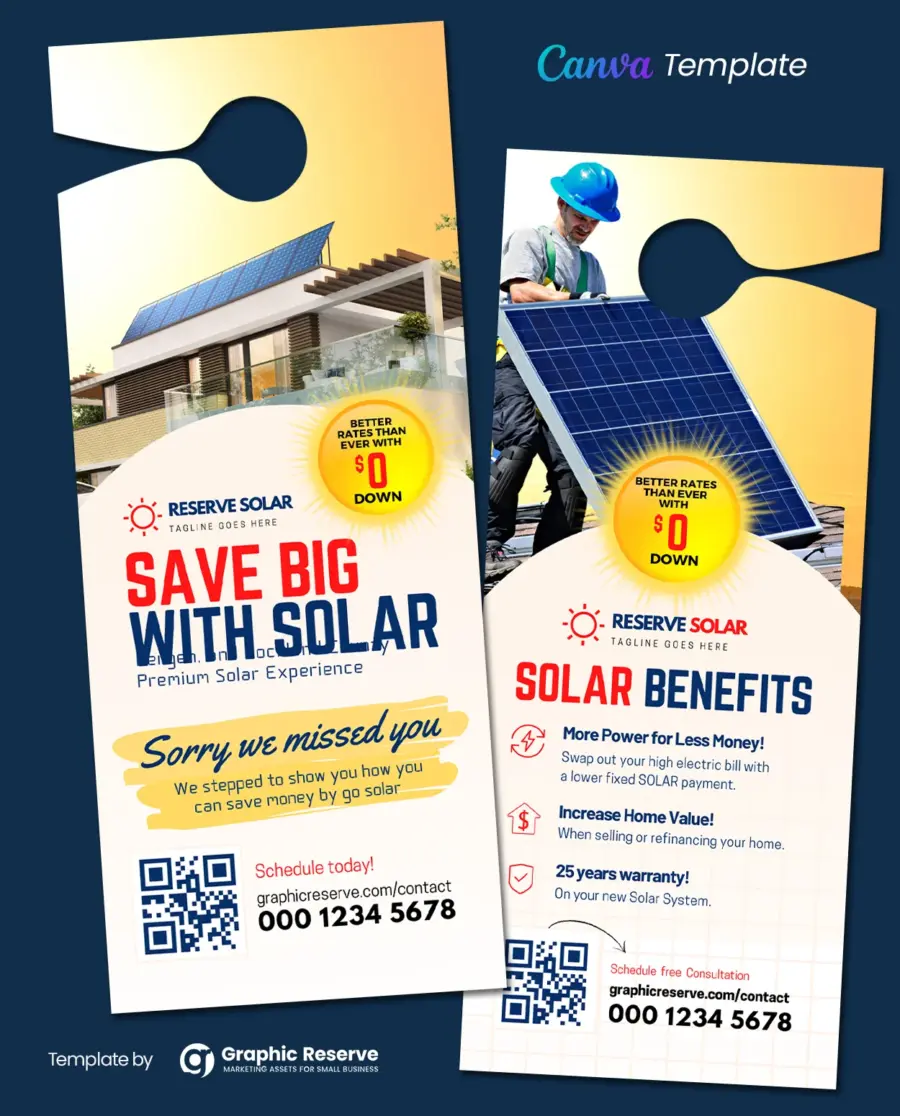 Modern Solar Door Hanger Design Template (Canva)