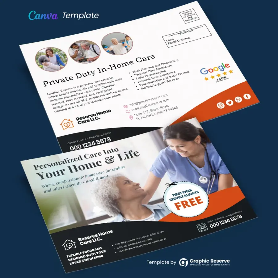 In-Home Care Direct Mail Postcard (Canva EDDM Template)