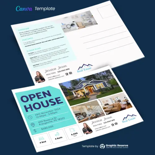 Real Estate Open House Postcard Design Canva Template