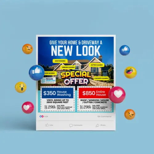 Exterior Cleaning Social Media Marketing Banner With Coupon Code (3-in1)