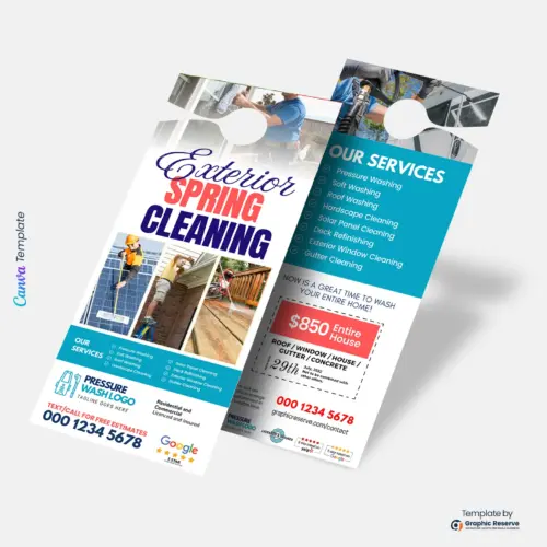 Exterior Spring Cleaning Door Hanger Design Canva Template (2 Varients)