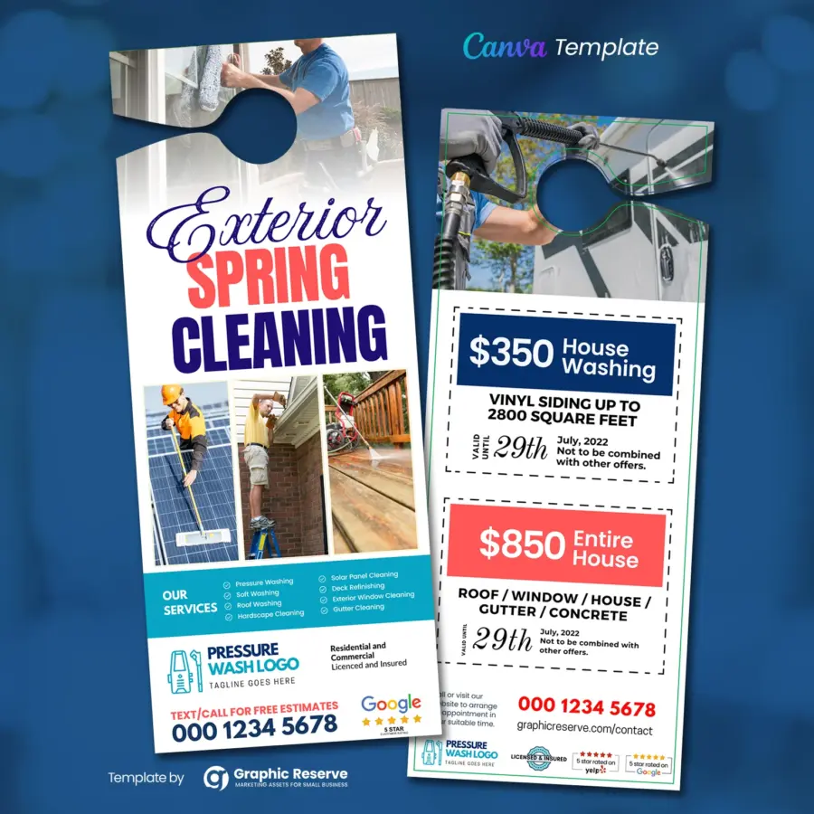 Exterior Spring Cleaning Door Hanger Design Canva Template (2 Varients)