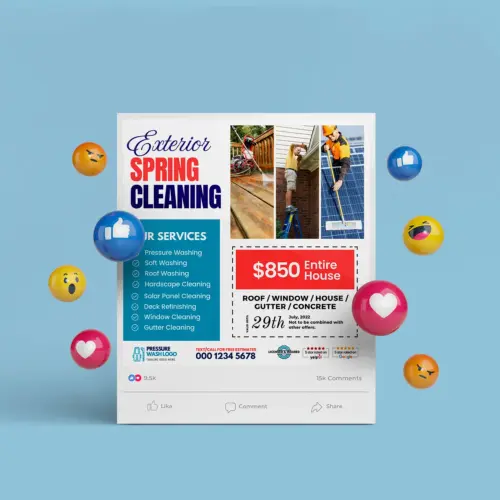 Exterior Spring Cleaning Social Media Marketing Banner With Coupon Code