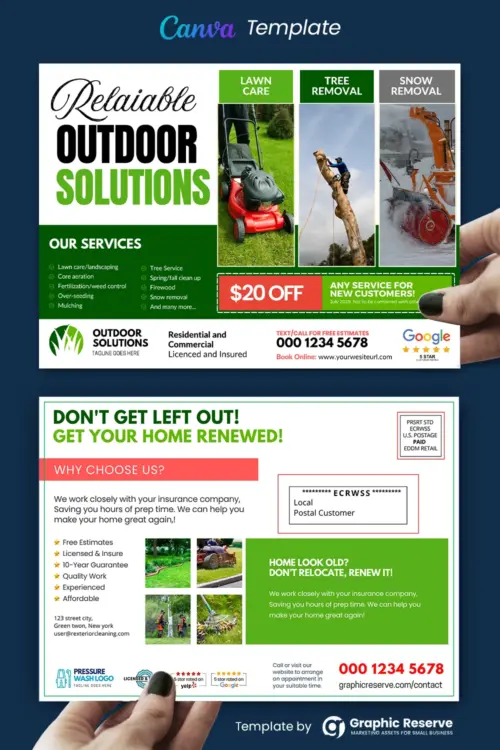 Lawn Care Tree Snow Removal Service Direct Mail Postcard Canva Template