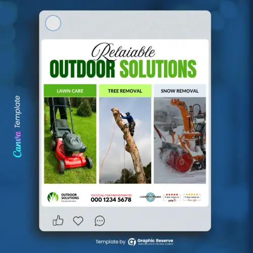 Lawn Care, Tree, & Snow Removal Social Media Poster Design Canva Templates