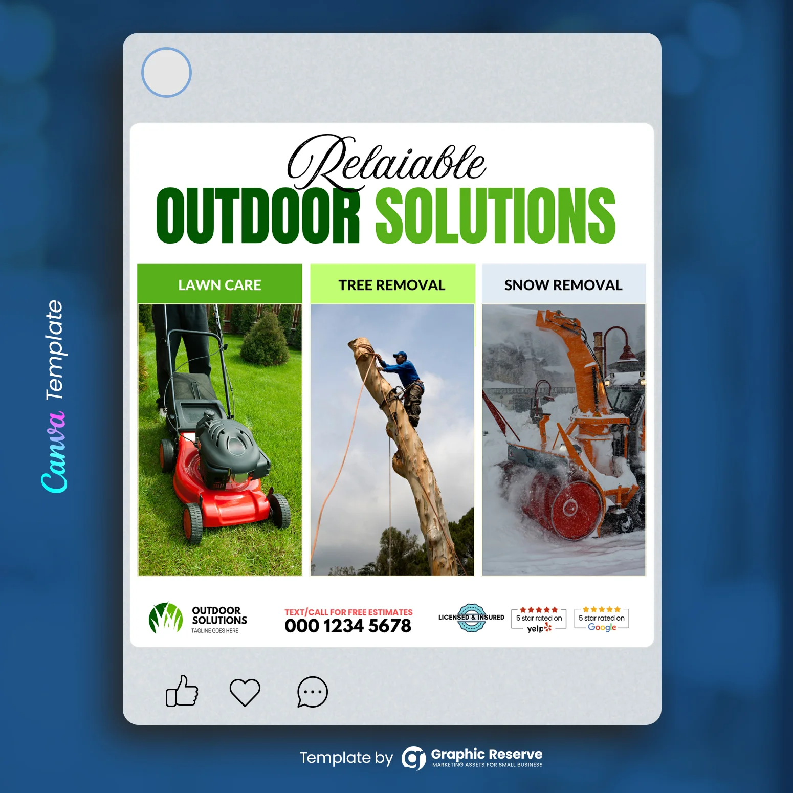 Lawn Care, Tree, & Snow Removal Social Media Poster Design Canva Templates