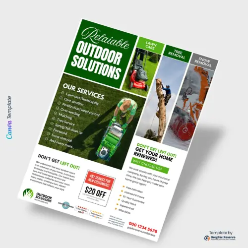 Lawn Care, Tree, & Snow Removal Flyer Design Canva Template (2Styles)