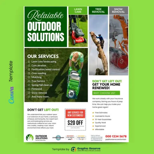 Lawn Care, Tree, & Snow Removal Flyer Design Canva Template (2Styles)