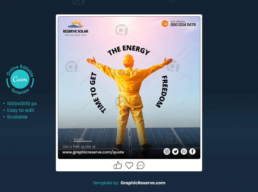 Solar social media post canva design