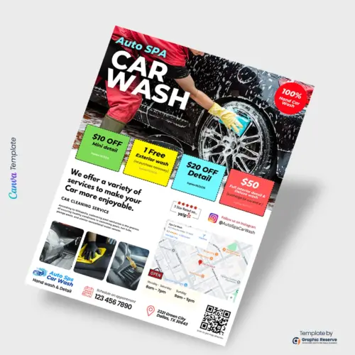 Automobile Car Wash Coupon Flyer Design Canva Template