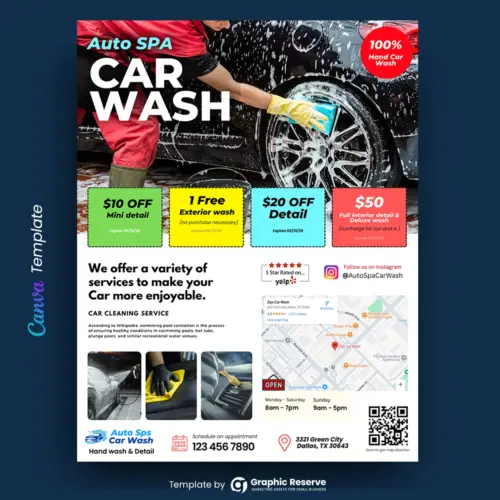 Automobile Car Wash Coupon Flyer Design Canva Template