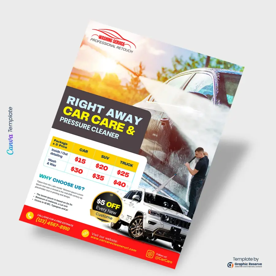 Car Wash Pricing Flyer Design Canva Template