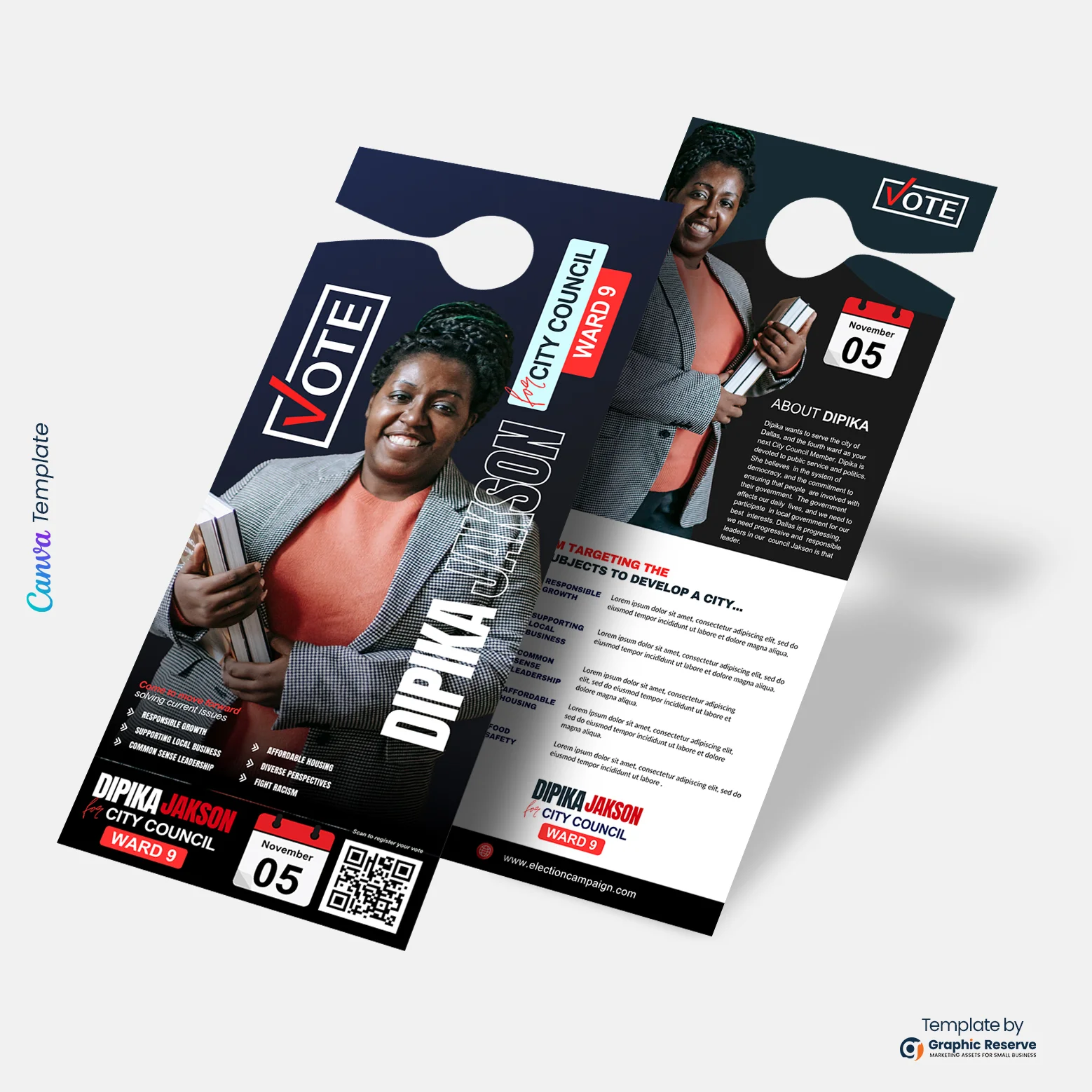 Customizable Election Candidate Door Hanger Design Canva Template