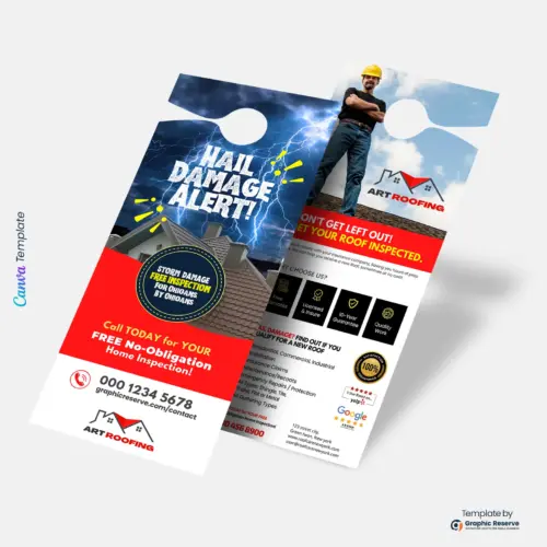 Hail Damage Alert Roofing Door Hanger Template – Easy-to-Edit Canva Design