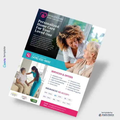 Home Care Service Marketing Flyer Design  Canva Template