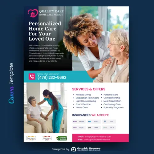 Home Care Service Marketing Flyer Design  Canva Template
