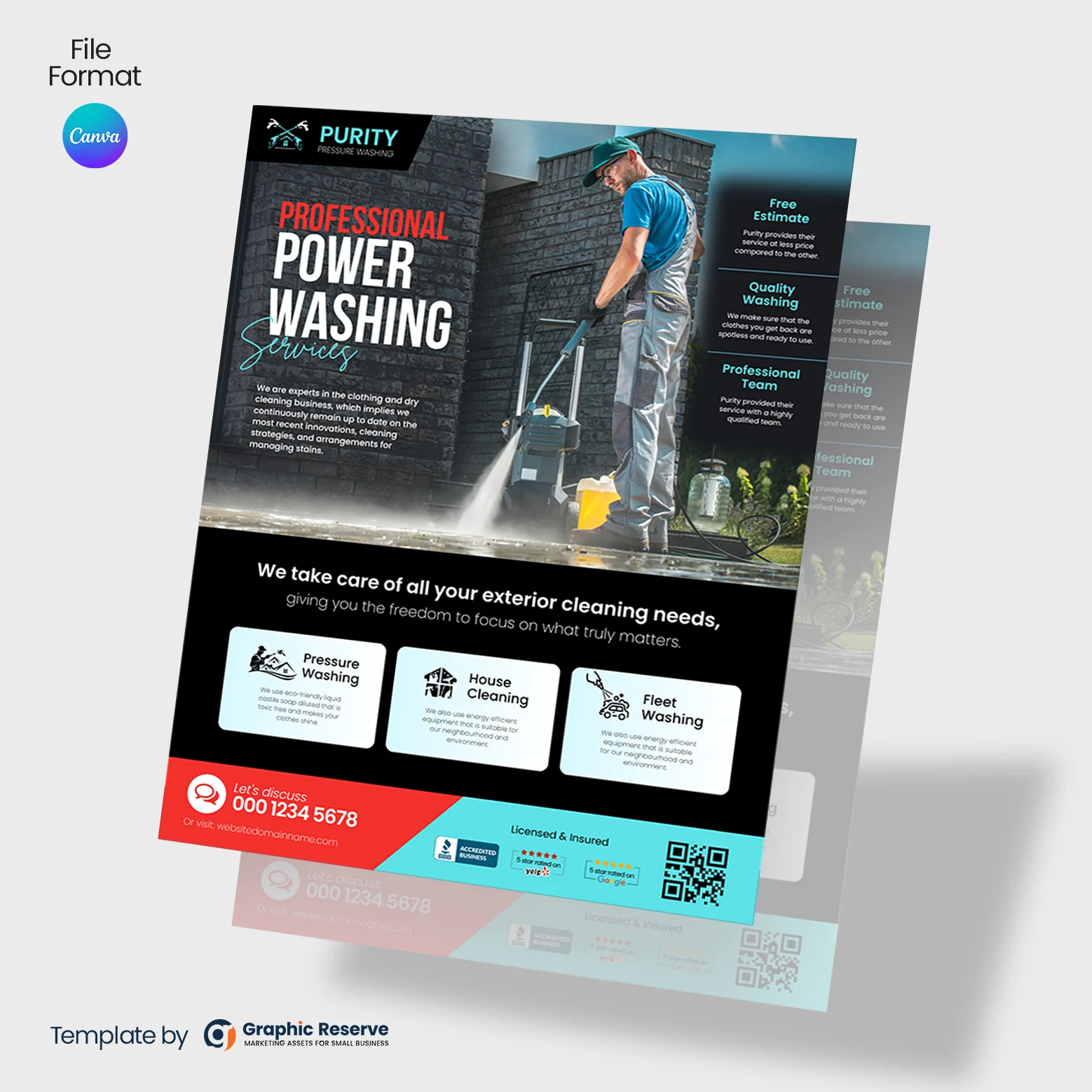 Power Washing Advertising Flyer Canva Template