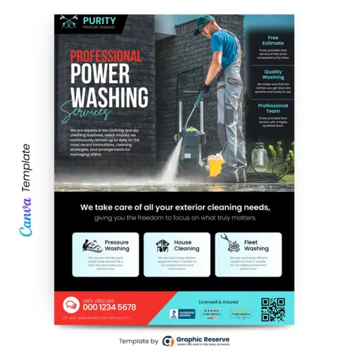 Power Washing Advertising Flyer Canva Template