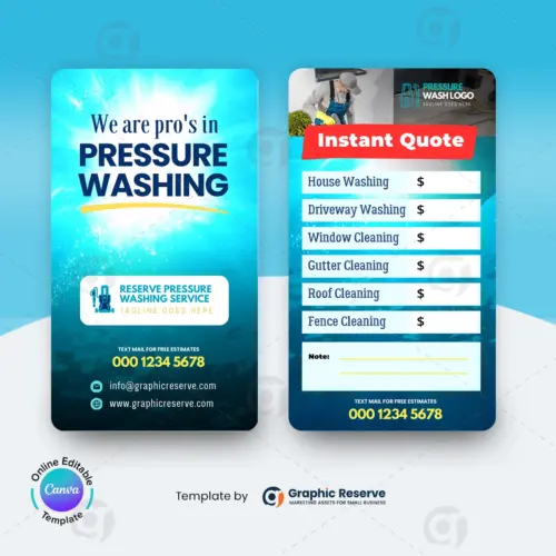 Pressure Washing Instant Quote Business Card Design Canva Template