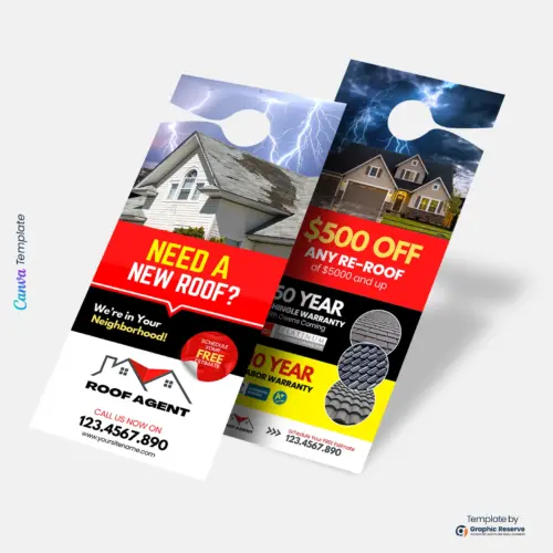 Roofing Advertising Door Hanger Design Template – Editable in Canva