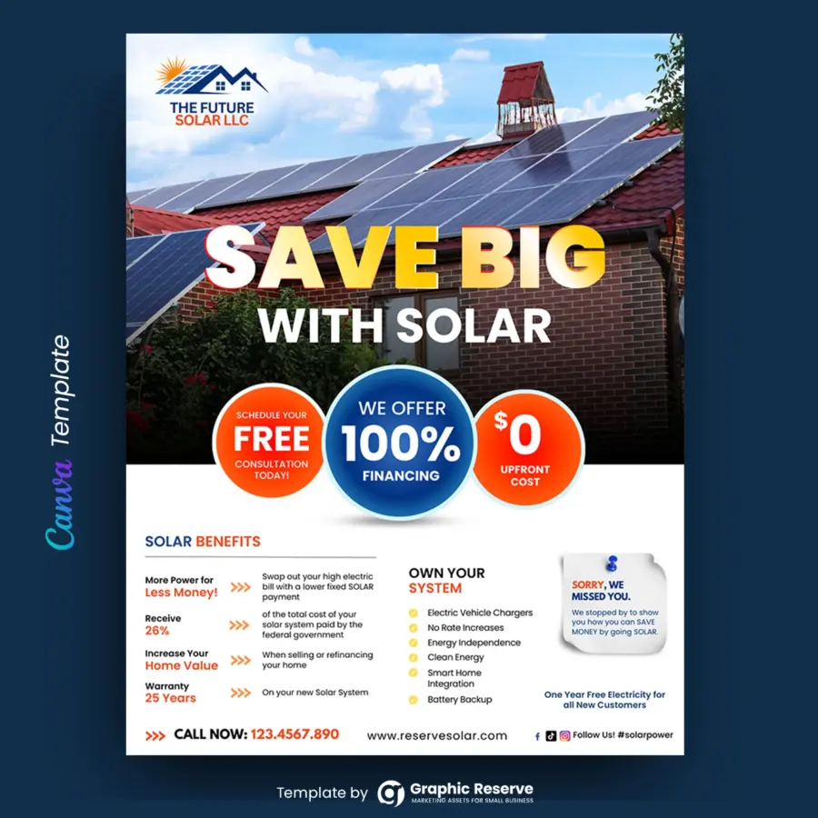 Creative Solar Flyer Design for Solar Energy Advertising – Canva Template